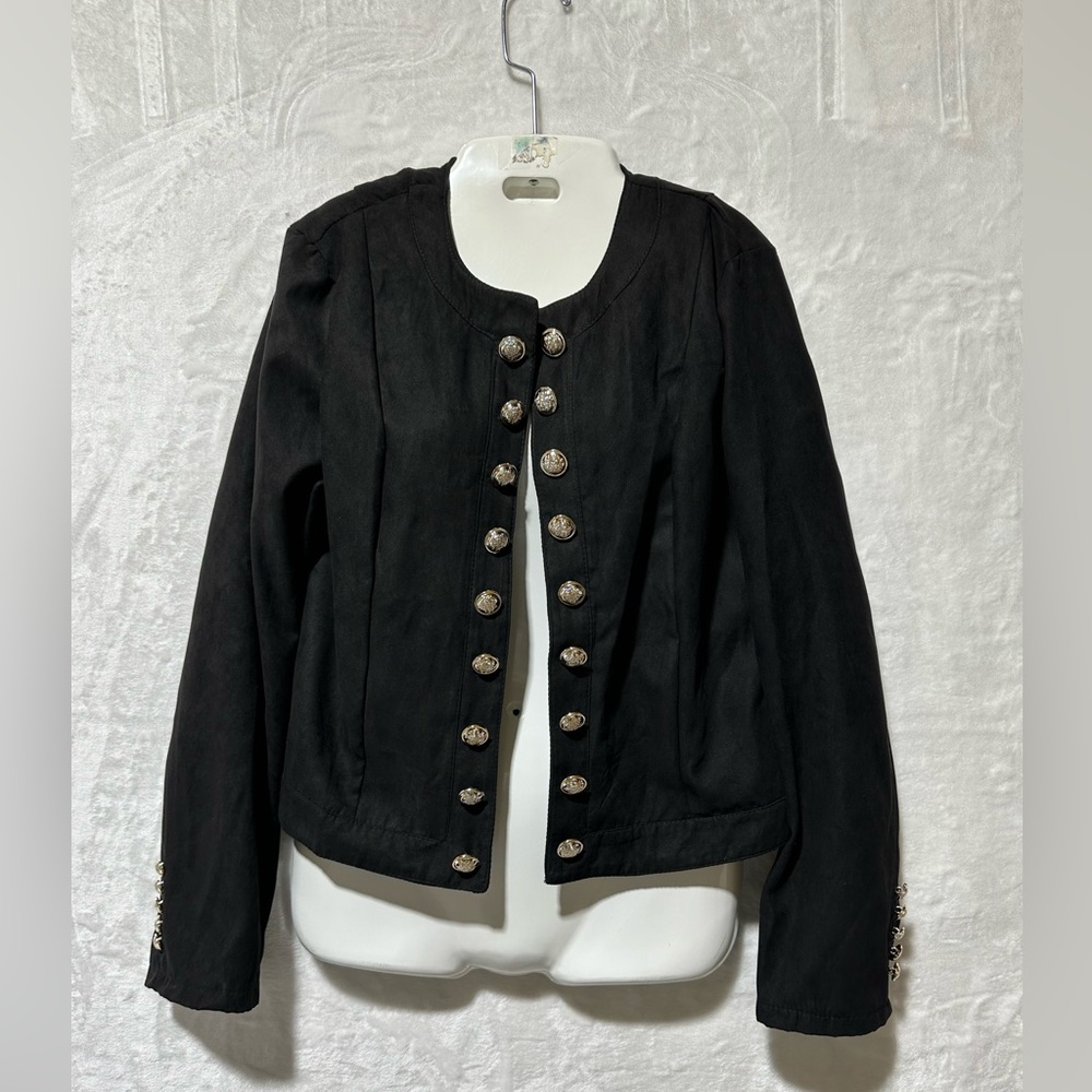 CZ Collection by Cezelle black blazer with gold button detail size L NWT